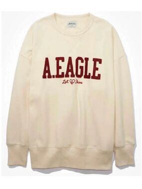 American Eagle Outfitters Oversized Cream Crewneck Sweatshirt with Red Logo